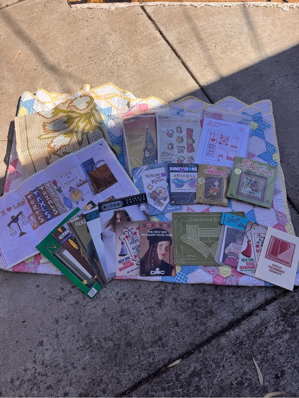 Lot of vintage 1970’s needle point kits & knitting/crochet pattern books new